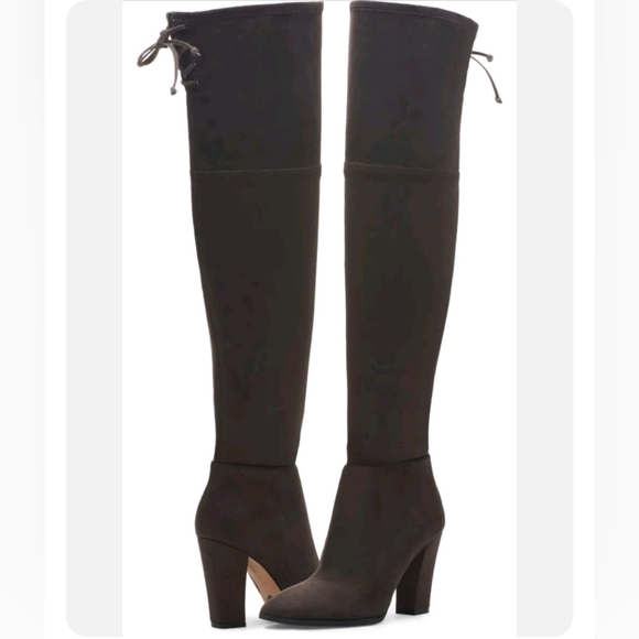 Sexy Vince Camuto Fitted Microsuede Dark Gray Over the Knee Boots - Picture 2 of 10